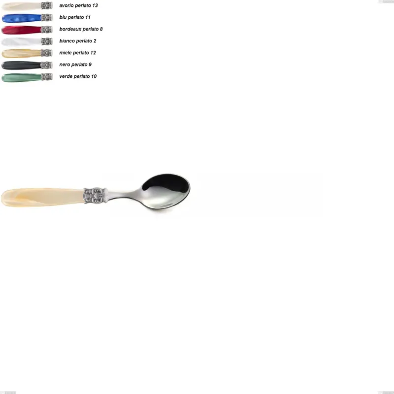 Cucchiaino moka mona lisa, Acciaio 18/10 AISI 304 Lucido manicatura acrilico perlato, lunghezza 137 mm Eme Posaterie avorio perlato 13 Prezzo Basso