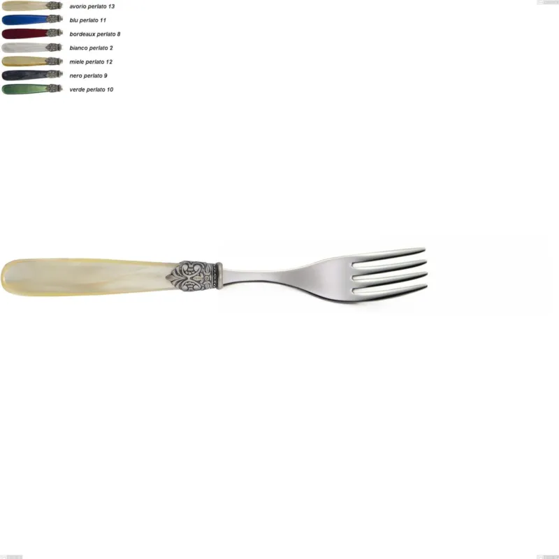 Non Perdere Forchetta frutta georgian, Acciaio 18/10 AISI 304 Lucido manicatura acrilico perlato, lunghezza 189 mm Eme Posaterie avorio perlato 13
