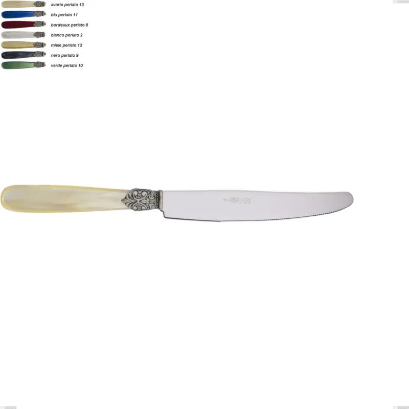 Affare Coltello tavola georgian, Acciaio 18/10 AISI 304 Lucido manicatura acrilico perlato, lunghezza 237 mm Eme Posaterie avorio perlato 13