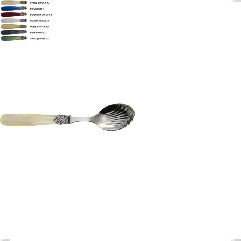 Di Tendenza Cucchiaino formaggio georgian, Acciaio 18/10 AISI 304 Lucido manicatura acrilico perlato, lunghezza 143 mm Eme Posaterie avorio perlato 13