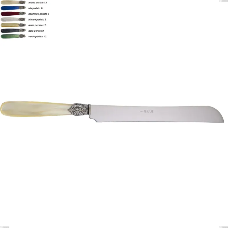 Coltello panettone georgian, Acciaio 18/10 AISI 304 Lucido manicatura acrilico perlato, lunghezza 294 mm Eme Posaterie avorio perlato 13 Affare