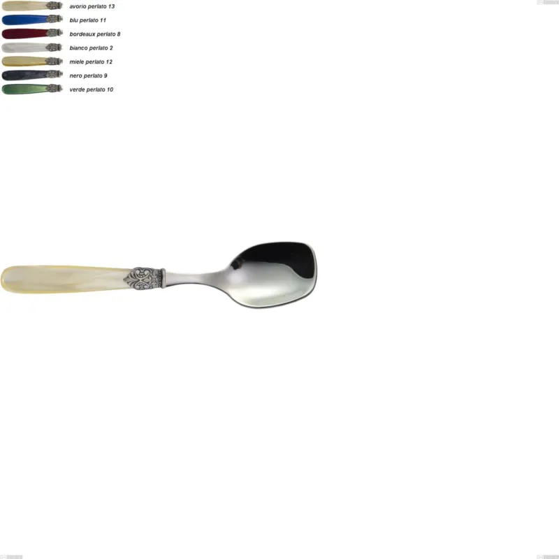 Esclusivo Cucchiaio gelato georgian, Acciaio 18/10 AISI 304 Lucido manicatura acrilico perlato, lunghezza 146 mm Eme Posaterie avorio perlato 13