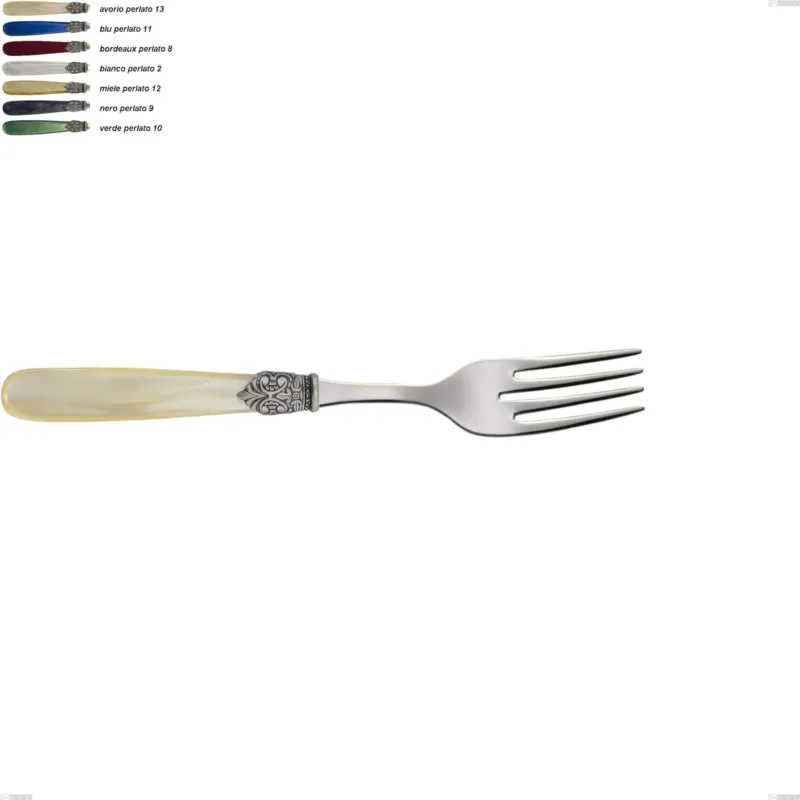 Forchetta pesce georgian, Acciaio 18/10 AISI 304 Lucido manicatura acrilico perlato, lunghezza 210 mm Eme Posaterie avorio perlato 13 Promo Stagionale