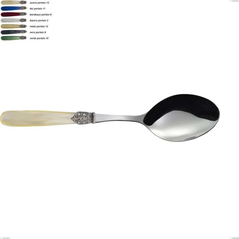 Cucchiaio da servizio georgian, Acciaio 18/10 AISI 304 Lucido manicatura acrilico perlato, lunghezza 237 mm Eme Posaterie avorio perlato 13 Promo Stagionale