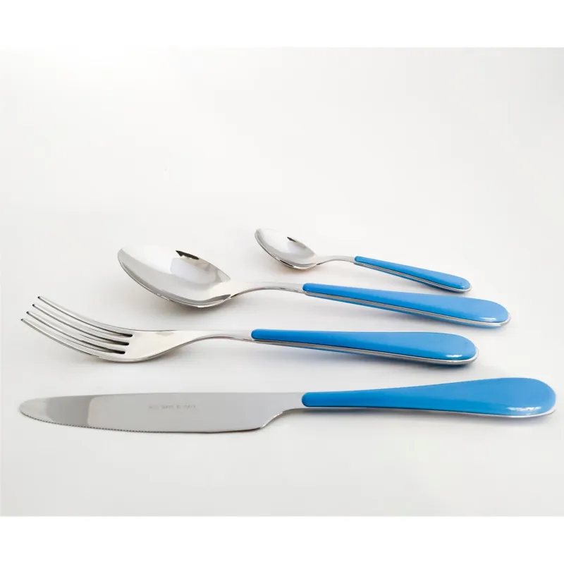 Nuovo Arrivo Posto tavola 24 Pezzi per 6 Persone SPRING in acciaio inox 18/10 spessore Acciaio 2 mm manico in ABS Azzurro Rivadossi