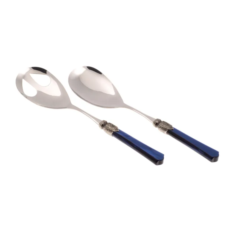 Compra Online Coppia Insalata set da 2 pezzi Vittoria in acciaio inox 18/10 manico in PMMA effetto madreperlato ghiera anticata 2,5 mm colore blu Rivadossi