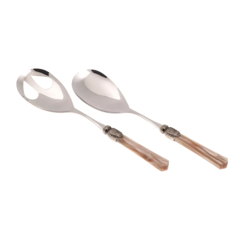 Coppia Insalata set da 2 pezzi Vittoria in acciaio inox 18/10 manico in PMMA effetto madreperlato ghiera anticata 2,5 mm colore champagne Rivadossi Promo Stagionale