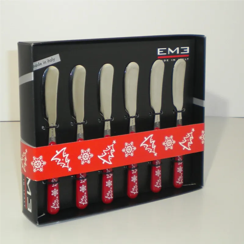 Ultime Pezzi Spalmino Burro 6 pezzi BRIO ROSSO Natale in acciaio 18/C in confezione Regalo Eme Posaterie