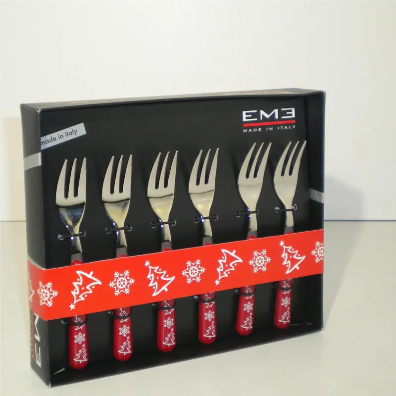 Consegna Rapida Forchettine da Dolce 6 pezzi PERLA ROSSO Natale in acciaio 18/C in confezione Regalo Eme Posaterie