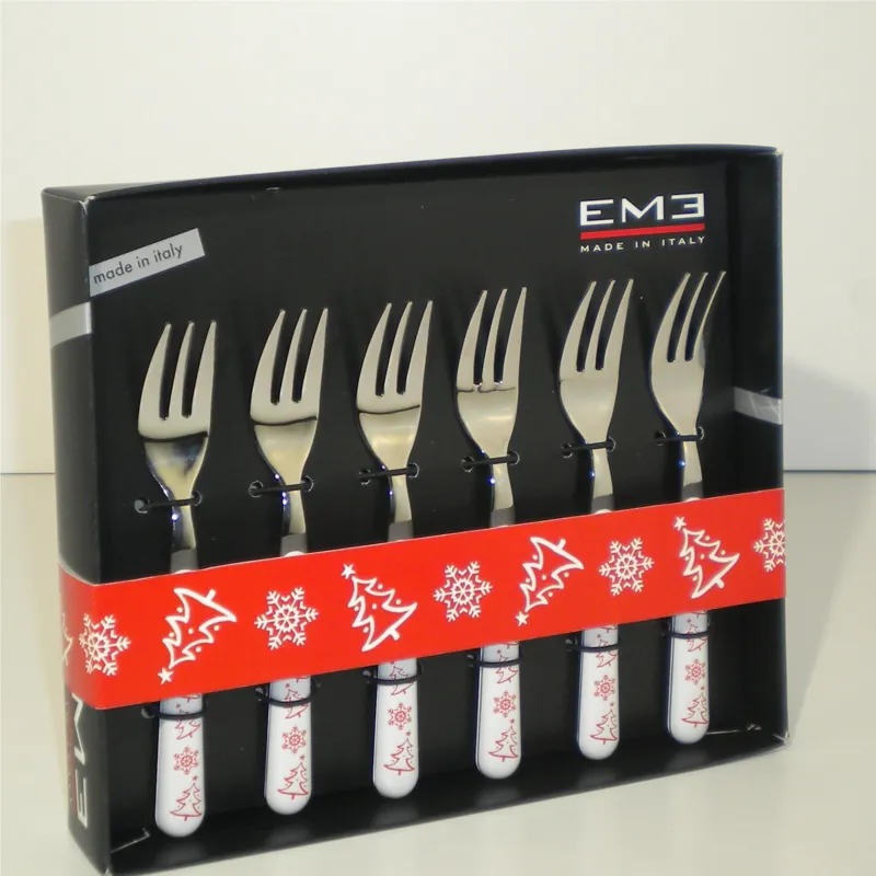 Forchettine da Dolce 6 pezzi BRIO BIANCO Natale in acciaio 18/C in confezione Regalo Eme Posaterie Prezzo Ridotto