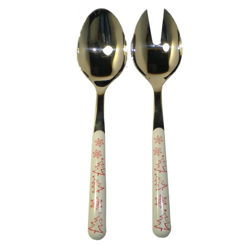 Set insalata due pezzi BRIO BIANCO Natale in acciaio 18/C in confezione Regalo Eme Posaterie Prezzo Basso