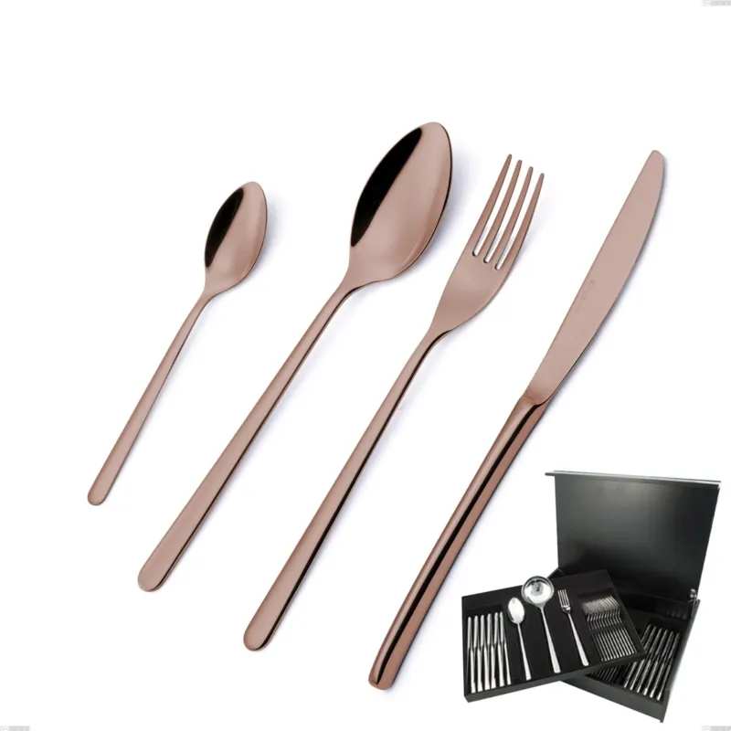 Servizio Posate VENICE COPPER BRONZE 75 pezzi acciaio inox 18/10 AISI304 spessore 4.0 mm in Bauletto in Legno Eme Posaterie Promo Stagionale