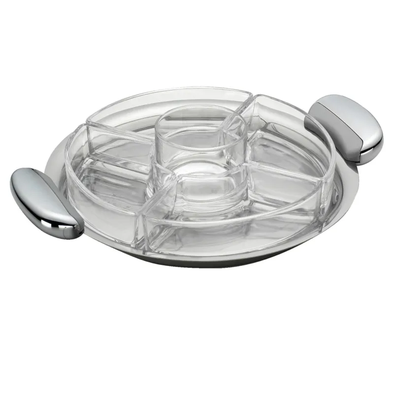 Ultima Occasione Antipastiera rotonda Ø 30 cm 4 scomparti con manici in acciaio satinati meta acciaio e metà satinati Eme Posaterie