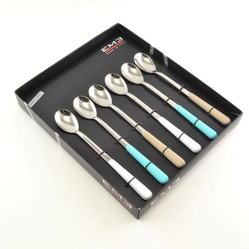 Prezzo Basso Set Cucchiaini da Bibita 6 pezzi 6 colori BRIO in acciaio 18/C in confezione Regalo Colori Pastello Eme Posaterie