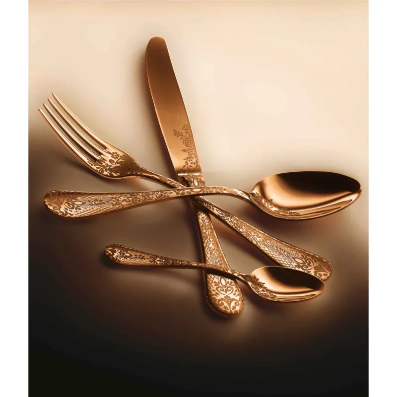 Esclusivo Servizio 20 pezzi casablanca bronzo in Acciaio Inossidabile, colore Bronzo, Lavorazione della supperficie con impiantazione di Titanio PVD MEPRA S.p.a.