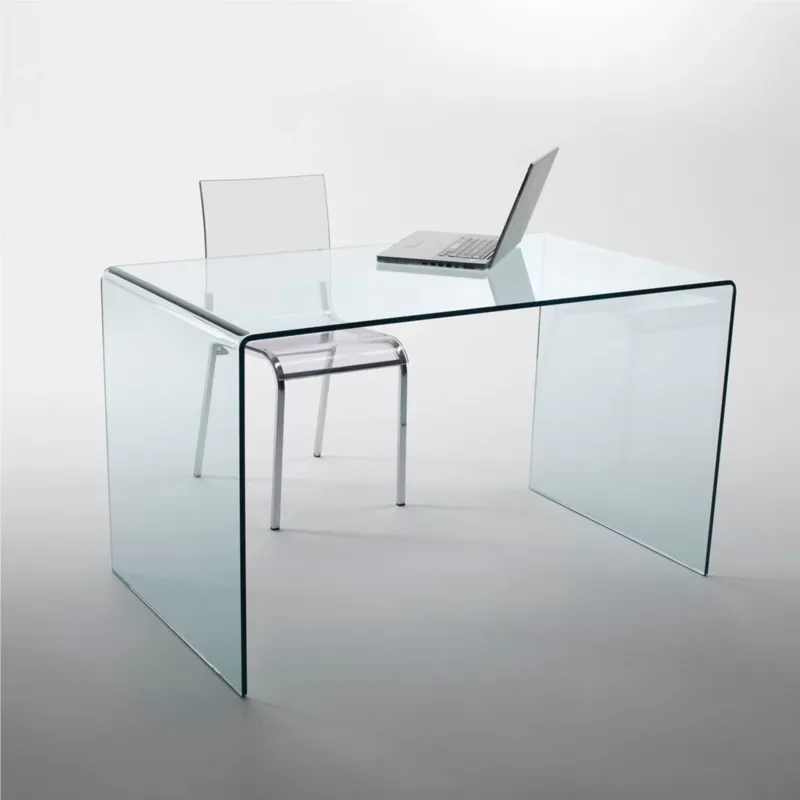 Esclusivo Tavolo Scrivania in vetro curvato 100x70xh73 cm spessore 12 mm trasparente Made In Italy Vetro Curvato
