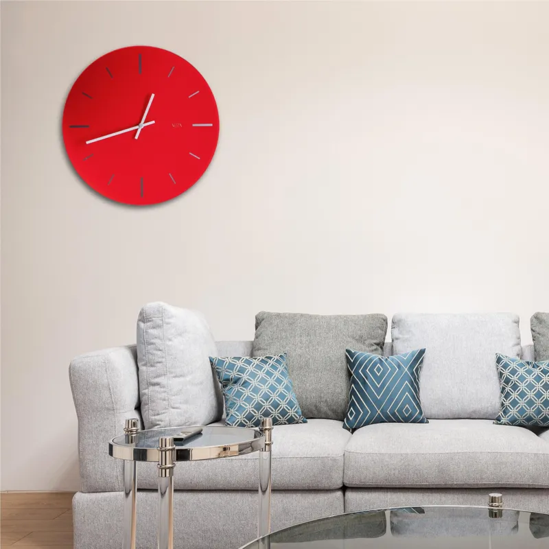 Prezzo Basso Orologio da muro tondo in plexi bicolore R 2 con fondo argento specchio 40x1.2 cm Spessore plexi mm 5. Rosso Vesta