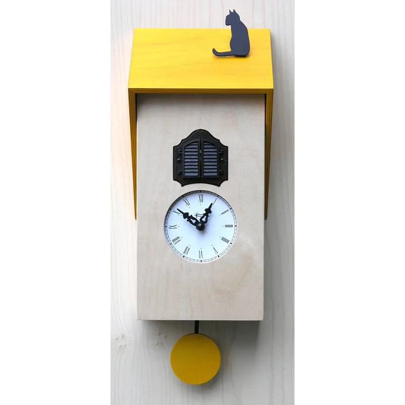 Popolare Orologio con cucù VICENZA Giallo 17x12xh37 cm cassa e tetto in MDF Laccato naturale tetto giallo Pirondini