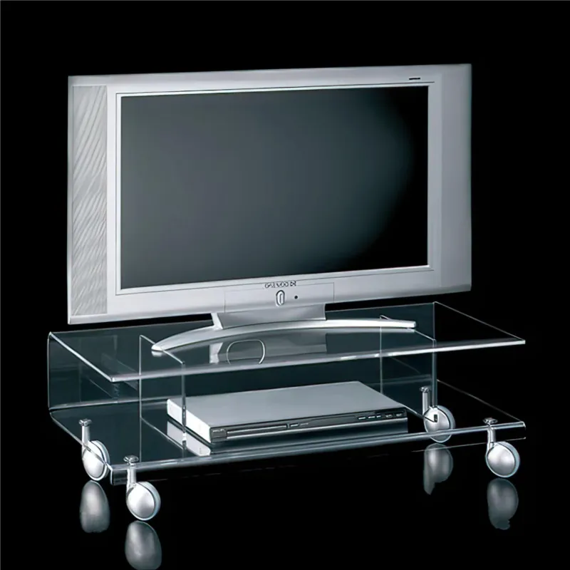 Vendita Finale Carrello porta tv basso su ruote in Cristallo acrilico 92x41xh30 cm ANDY 6 in metacrilato trasparente Dimensioni 90x41xh 30 cm spessore 8 mm Andy 6 Portata Massima KG 60 Emporium