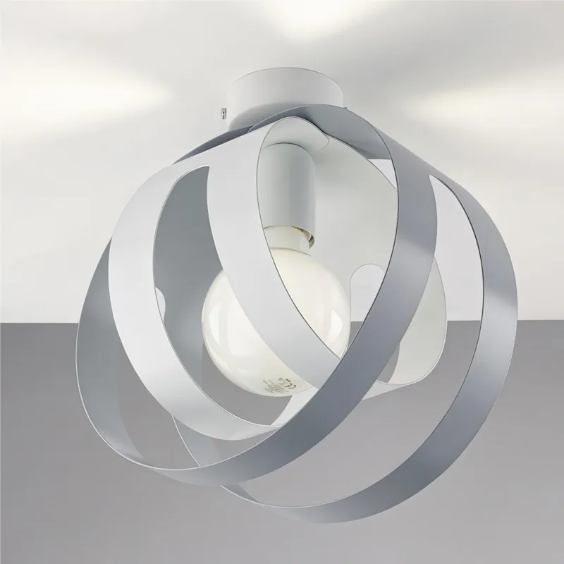 Acquista Ora Plafoniera con diffusore taglio laser in ferro laccato Bianco e Grigio 1 luce TOBIAS Dimensioni 26x h28 cm - MAX 133 1 x E27 - 55 Watt Max, colore Bianco e Grigio Be Light