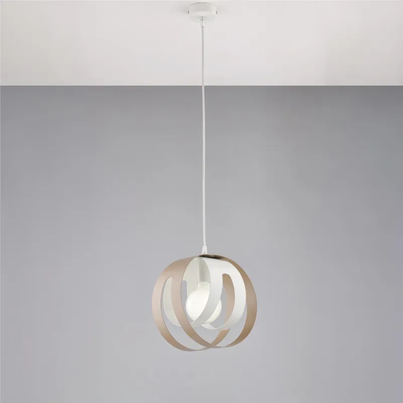 Sospensione con diffusore taglio laser in ferro laccato bianco e tortora 1 luce TOBIAS Dimensioni 26x h33 cm - MAX 133 1 x E27 - 55 Watt Max, colore Bianco Tortora Be Light Nuovo Arrivo