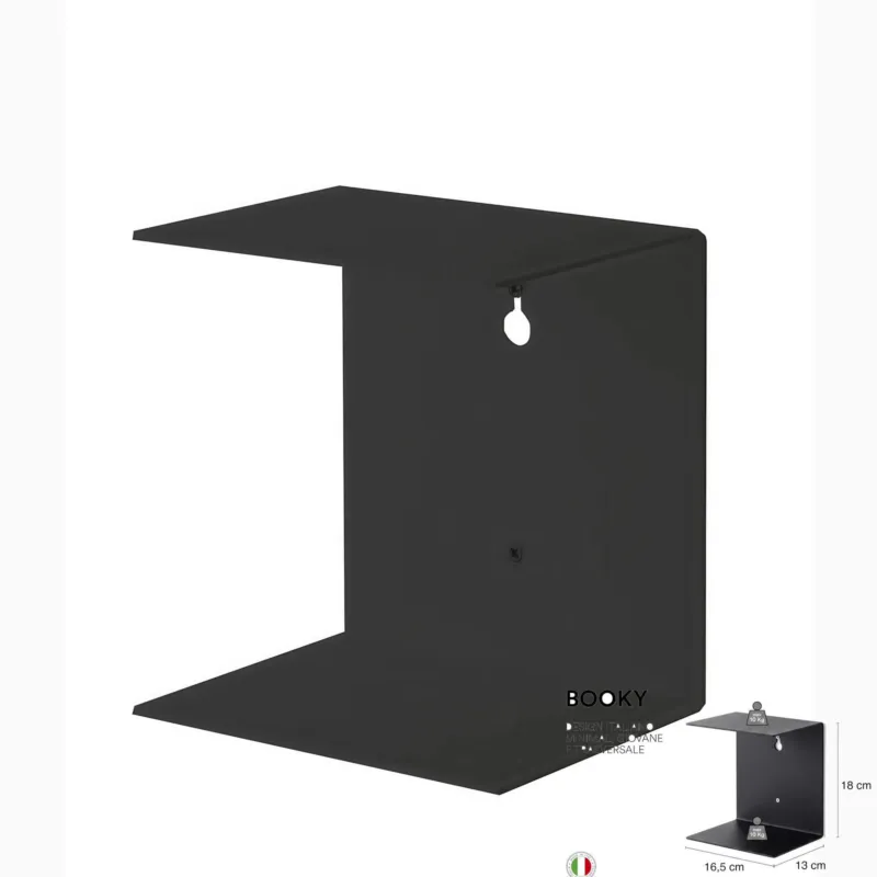 Mensola da muro a scomparsa componibile BOOKY in Metallo Dimensioni 16,5x13 x h 18 cm verniciato a polvere colore nero D-segno Home Office Occasione Imperdibile