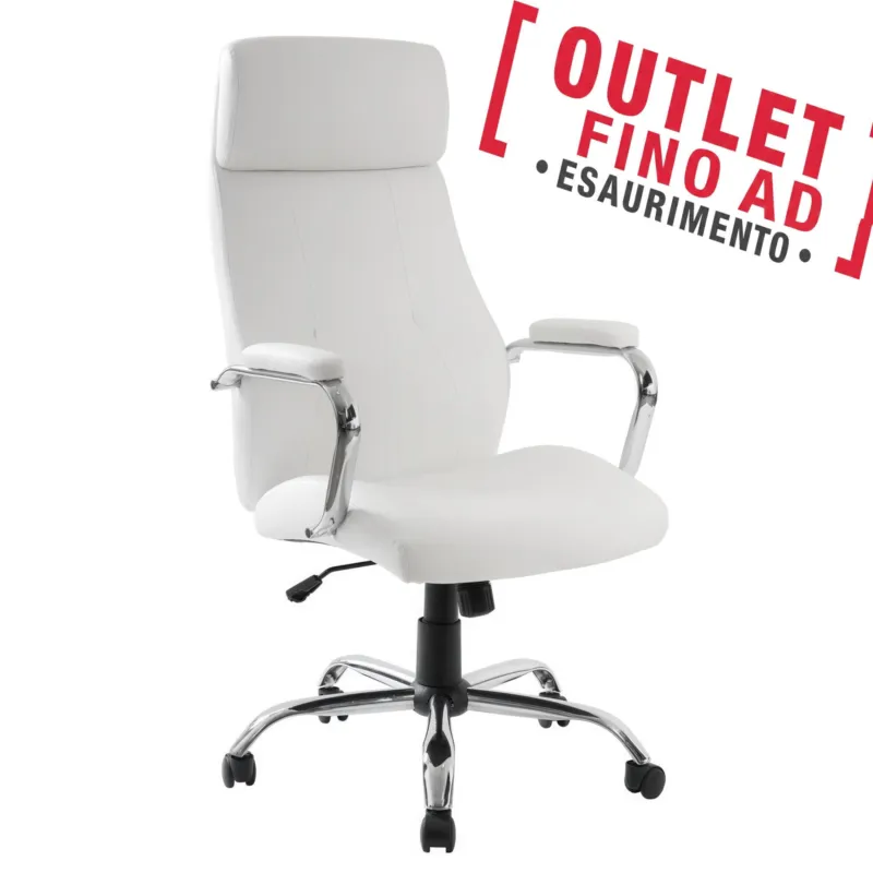 Poltrona presidenziale con braccioli, New York PU Bianco, 62x66xh 121 Max 131 cm per casa ed ufficio Altezza seduta minima 50 max 60 cm colore Bianco Archimede System Spedizione Espresso