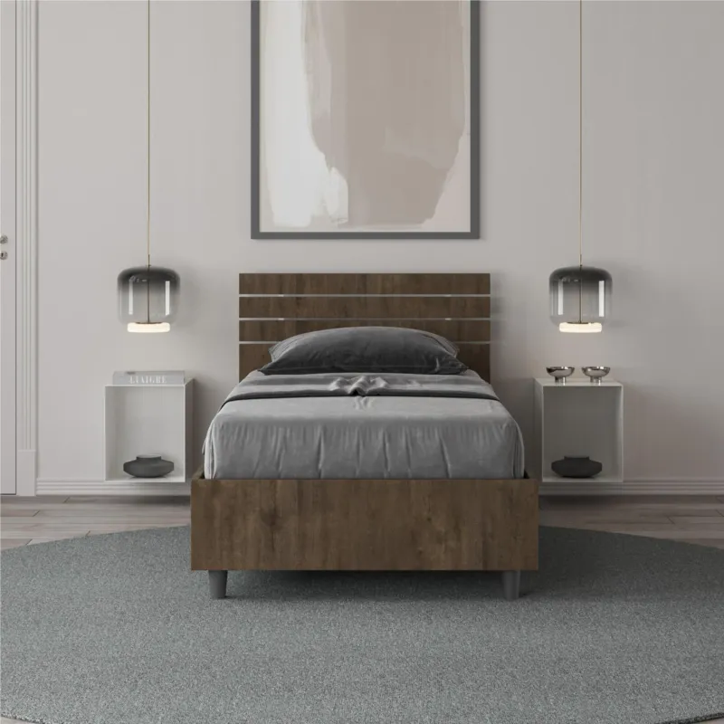 Compra Oggi Stesso Letto Singolo a DOGHE e Testata Dritta Modello ANKEL Dimensioni 80x190 cm Posizionabile in Poco Spazio Essenziale Colore NOCE ITYHOME