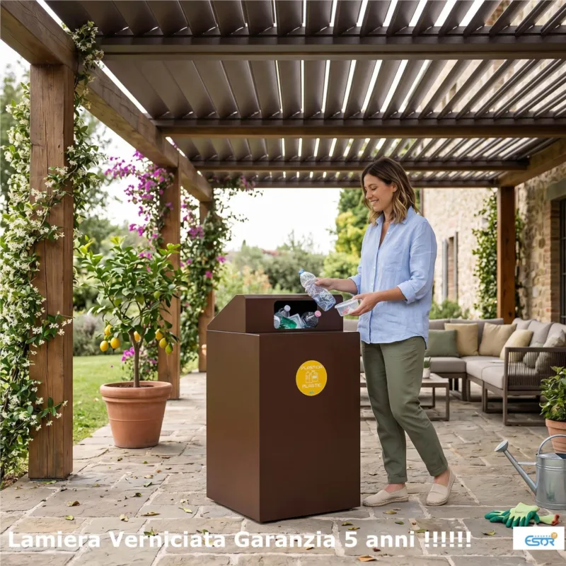 Compra Adesso Pattumiera, Mobiletto per raccolta differenziata in acciaio 1 scomparti da 100L Dimensioni 48x48xh 96 cm -Peso kg 16,1 scomparti da 100 litri totali, 4 Etichette colore Corten Escelsior