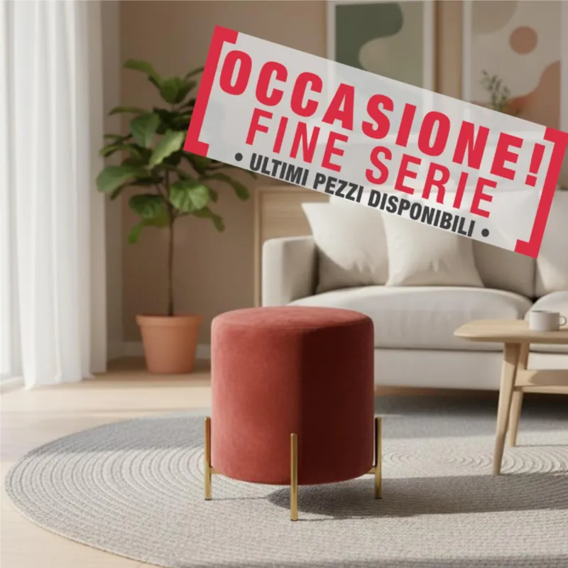 POUFF In Velluto con piedini dorati design Cilindrico Dimensioni 36x h41 cm piedini dorati colore Rosso Stilcasa import Consegna Rapida
