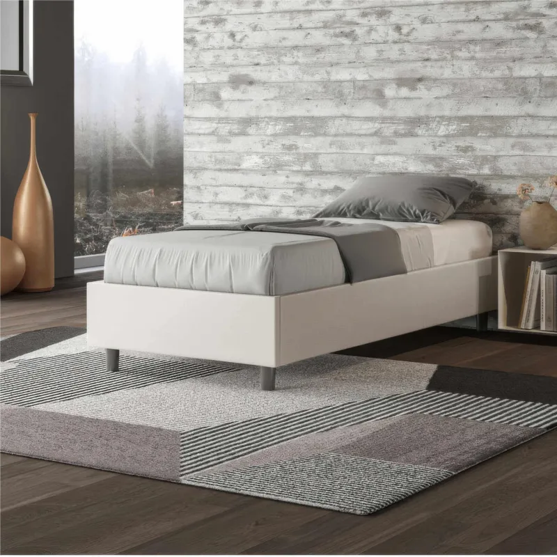 Compra Oggi Stesso Letto Singolo Imbottito similpelle Modello AZELIA Senza Testiera Dimensioni 80x190 cm Posizionabile in Poco Spazio Essenziale Colore Bianco Frassino ITYHOME
