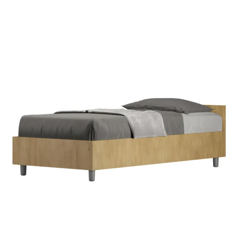 Consegna Rapida Letto Singolo Modello NUAMO Dimensioni 80x190 cm testata e giroletto in pannelli di nobilitato Stile Minimal ed Essenziale Colore Quercia ITYHOME