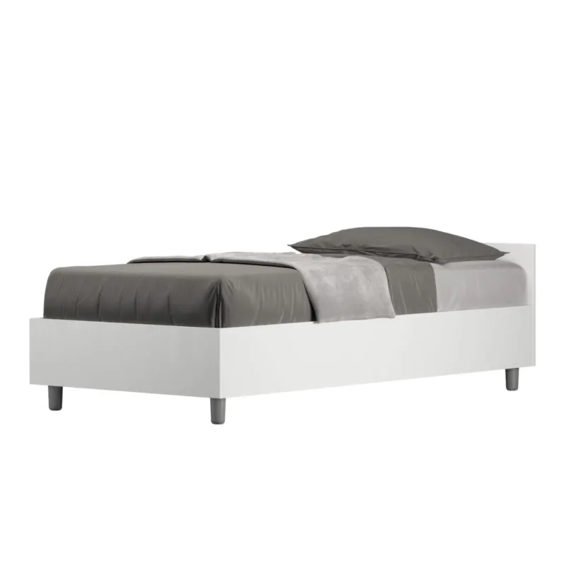 Ultima Occasione Letto Singolo Modello NUAMO Testata bassa Dimensioni 80x190 cm testata e giroletto in pannelli di nobilitato Stile Minimal ed Essenziale Colore Bianco Frassino ITYHOME