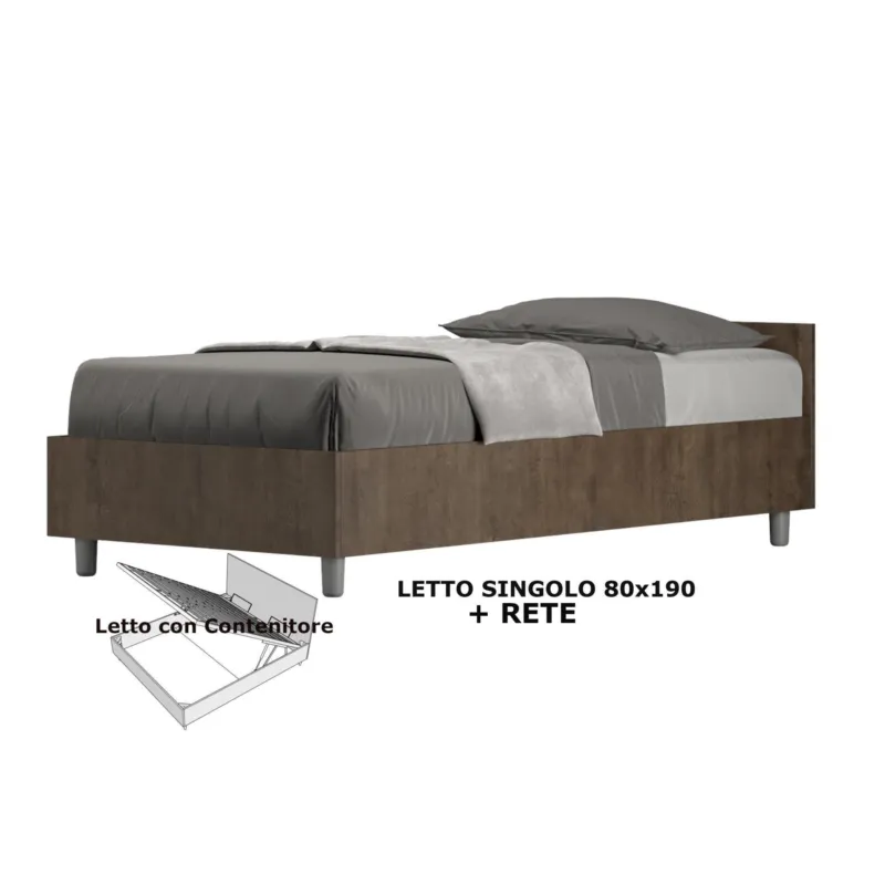 Letto Singolo con Contenitore con Contenitore, Modello NUAMO Dimensioni 80x190 cm Stile Minimal ed Essenziale Colore Noce ITYHOME Di Tendenza