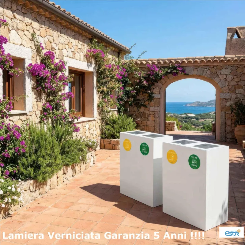 Compra Oggi Stesso Pattumiera, Mobiletto per raccolta differenziata in acciaio 2 scomparti da 120L Dimensioni 30x60xh 80 cm-Peso kg 20 2 scomparti da 120 litri totali, 4 Etichette colore Bianco Escelsior