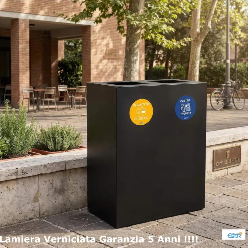 Pattumiera, Mobiletto per raccolta differenziata in acciaio 2 scomparti da 120L Dimensioni 60x30xh 80 cm-Peso kg 20 2 scomparti da 120 litri totali, 4 Etichette colore Antracite Escelsior Nuovo Arrivo