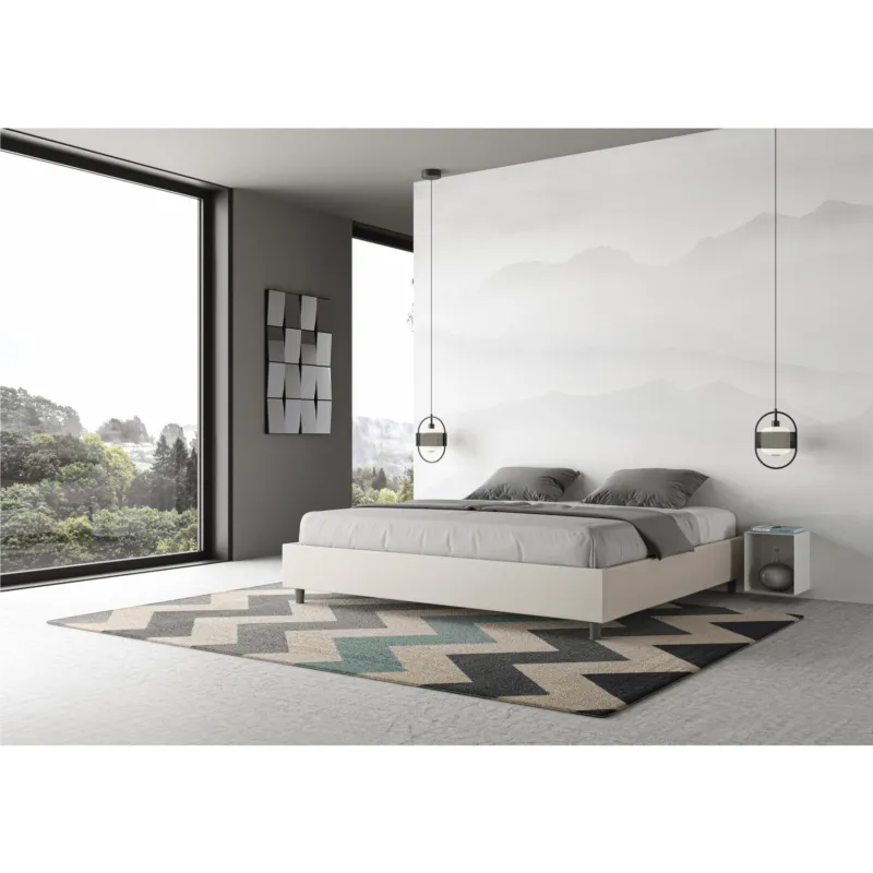 Letto Matrimoniale alla AZELIA KING SIZE, Similpelle Dimensioni 180x200 cm giroletto imbottito effetto trapuntato colore Cappuccino ITYHOME Promozione