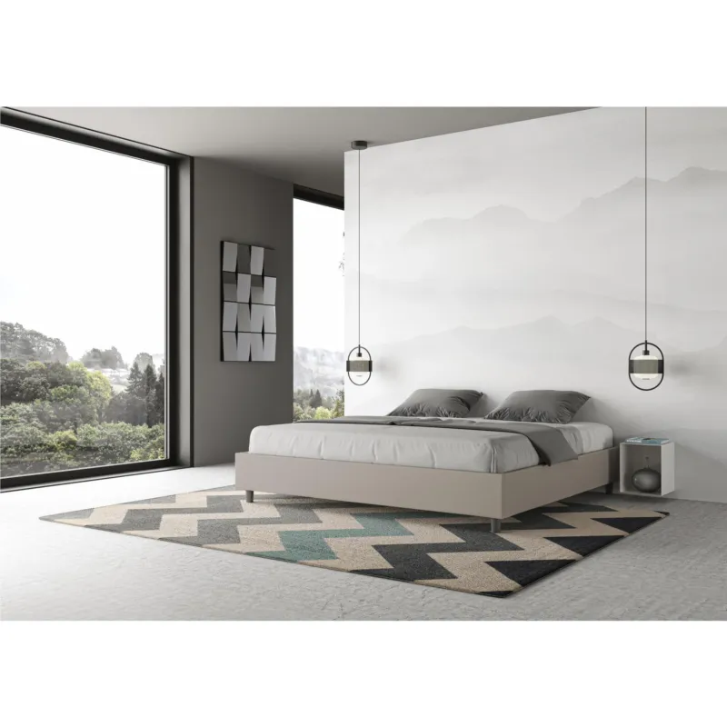 Letto Matrimoniale alla AZELIA KING SIZE, Similpelle Dimensioni 180x200 cm giroletto imbottito effetto trapuntato colore Tortora ITYHOME Promo Stagionale