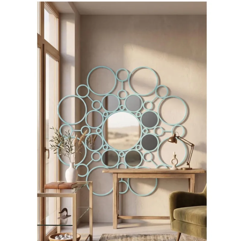 Compra Adesso Specchio da muro designer Marta Laudani FLORET – cerchi concentrici in ferro verniciato Diametro 62 cm peso 5 kg colore pastel torquoise Covo Design