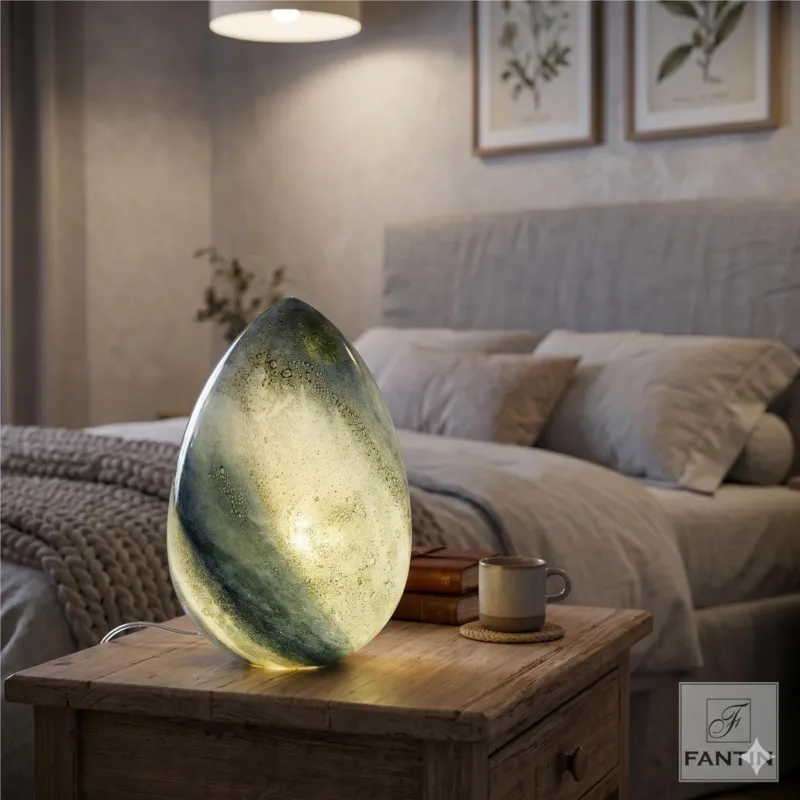 LAMPADA VETRO SFERA In Vetro a Uovo Turchese CM. Ø21xh 29 cm con filo colore Turchese in scatola regalo Fantin Argenti Miglior Prezzo