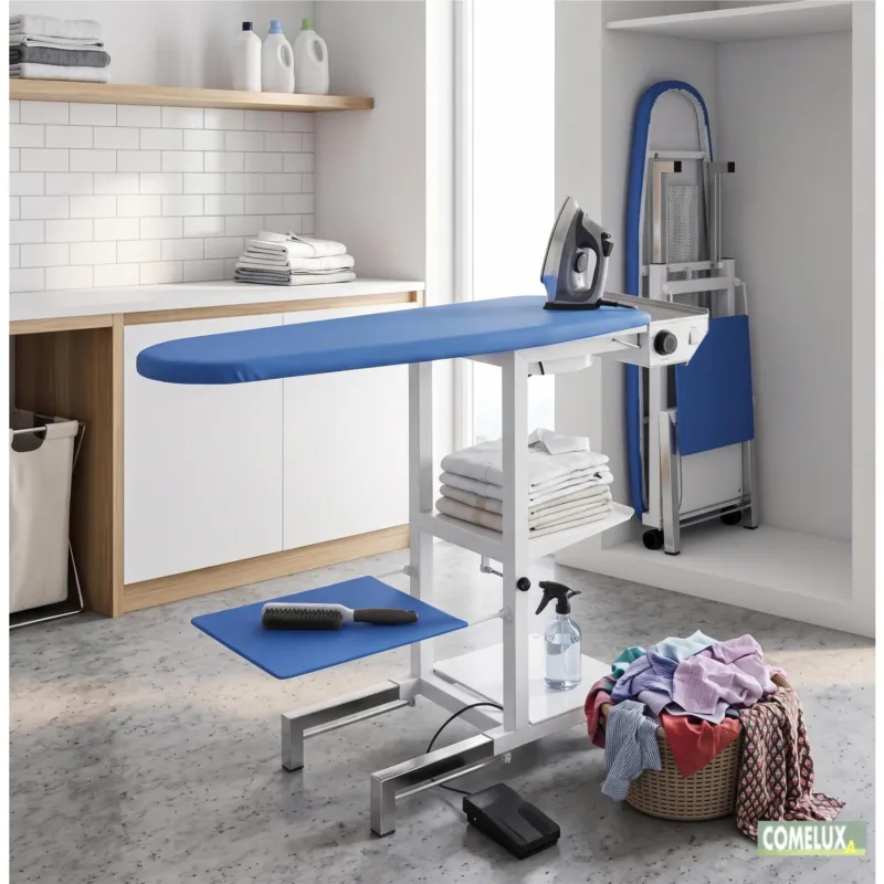 Tavolo da stiro professionale Salvaspazio Pieghevole Comelux A con piano aspirante e riscaldato elettricamente Dimensioni 144 x42xh 68 cm -450 W pieghevole Comel Solo Oggi