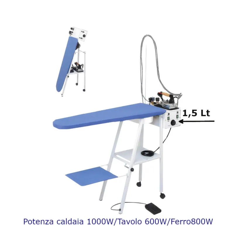 Ultimissimo Modello Tavolo da stiro professionale Salvaspazio FUTURA C, con Caldaia da 2,5 Lt con piano aspirante e riscaldato elettricamente Dimensioni 136 x42xh 62 cm -1000 Watt pieghevole Comel