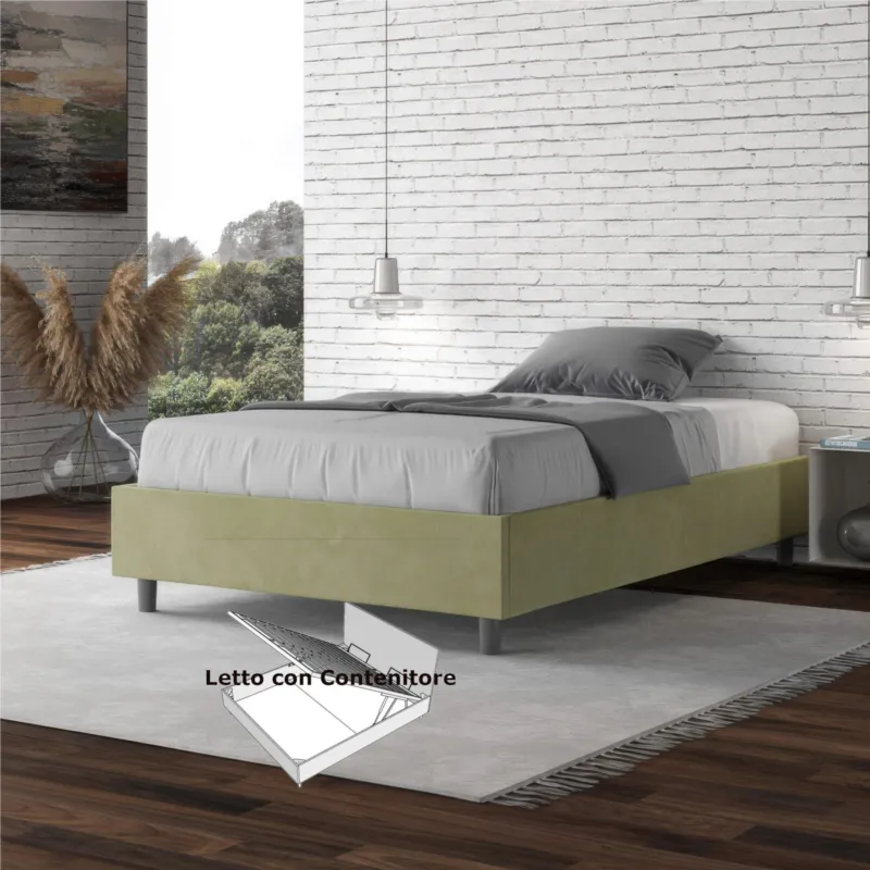 Compra Oggi Stesso Letto Matrimoniale alla Francese AZELIA Con Contenitore, In Microfibra Dimensioni 140x200 cm giroletto imbottito in Microfibra colore Te Verde ITYHOME