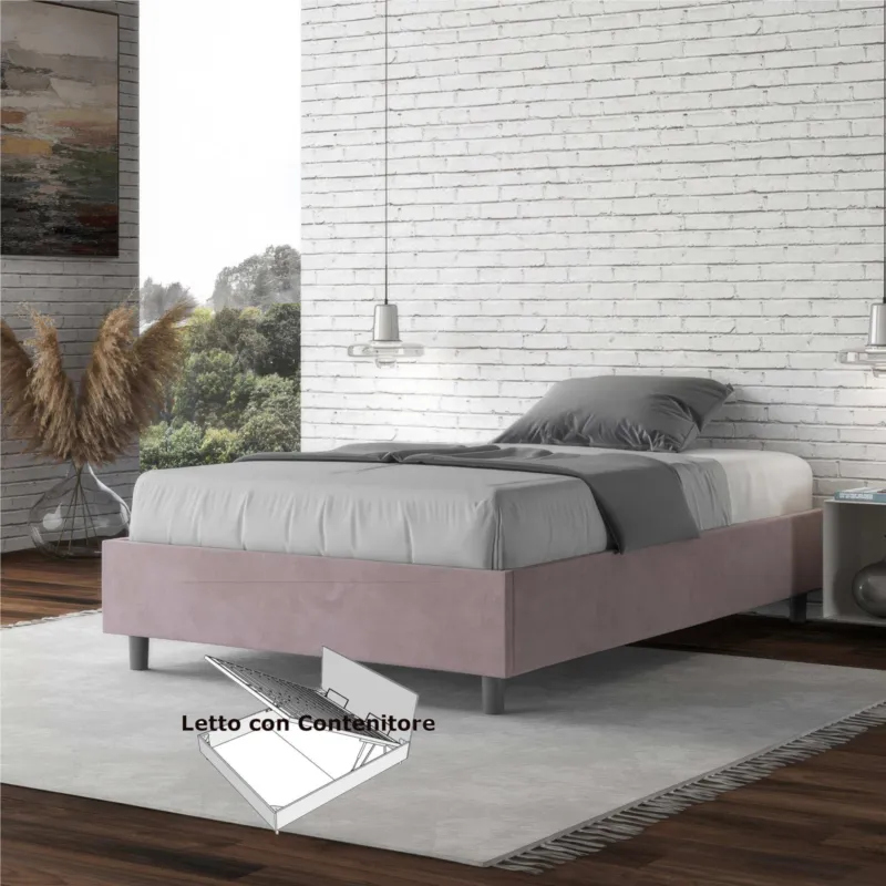 Letto Matrimoniale alla Francese AZELIA Con Contenitore, In Microfibra Dimensioni 140x200 cm giroletto imbottito in Microfibra colore Glicine ITYHOME Solo Oggi