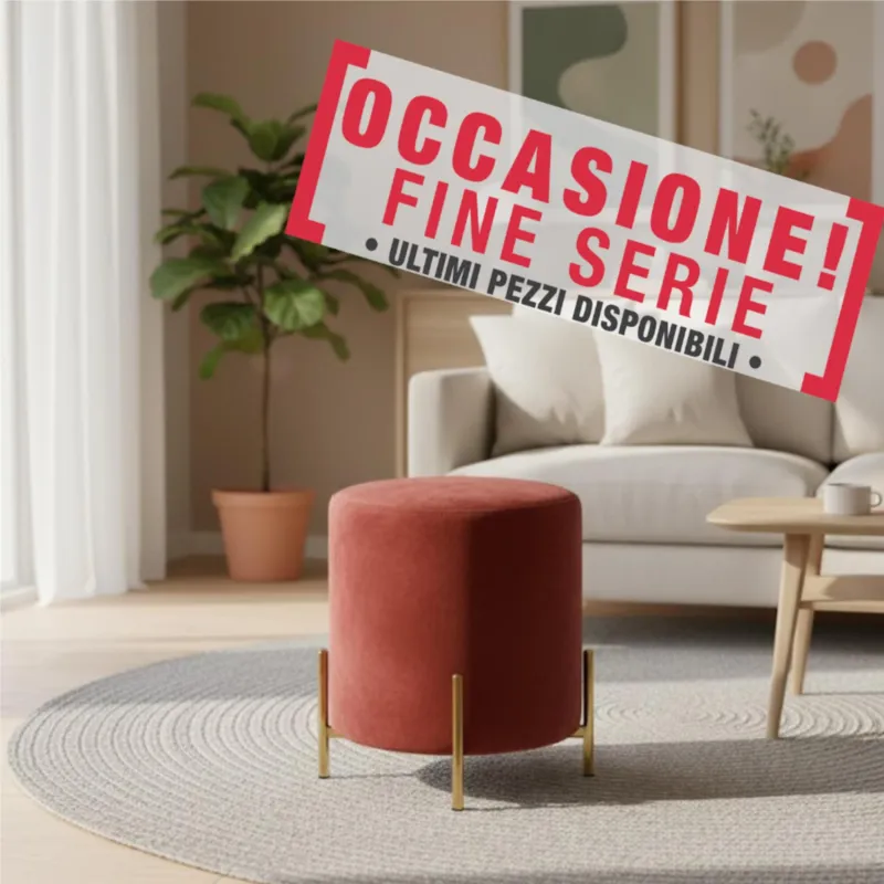 POUFF In Velluto con piedini dorati design Cilindrico Dimensioni 36x h41 cm piedini dorati colore Rosso Stones Srl Promozione