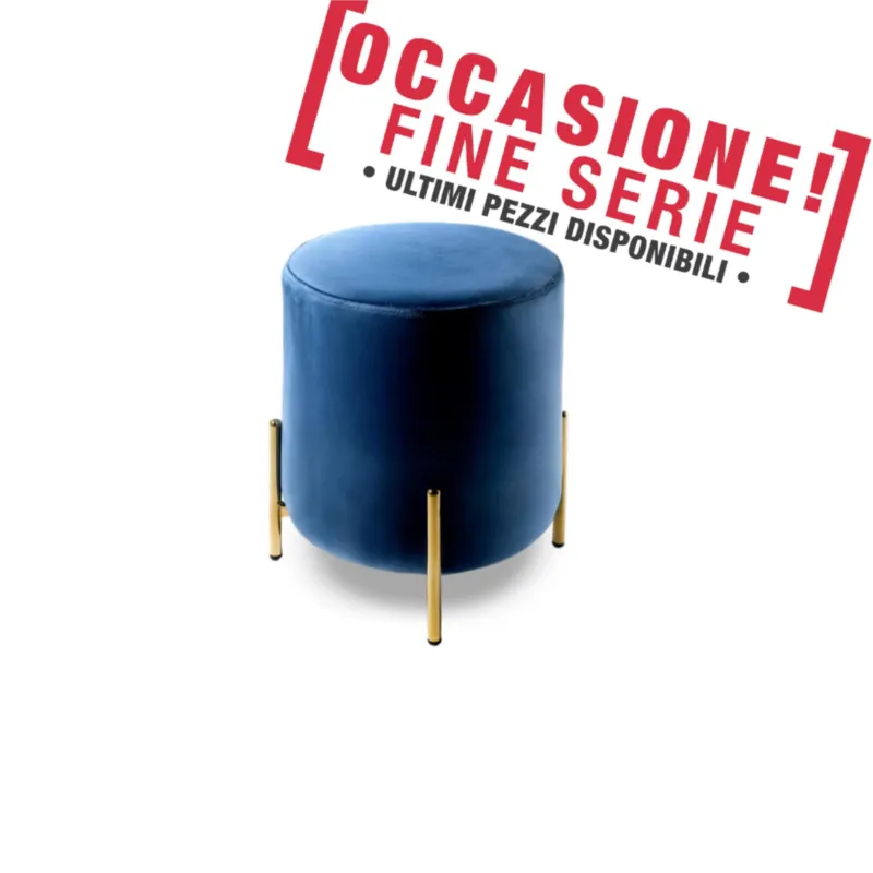 Offerta POUFF In Velluto con piedini dorati design Cilindrico Dimensioni 36x h41 cm piedini dorati colore Blu Stones Srl