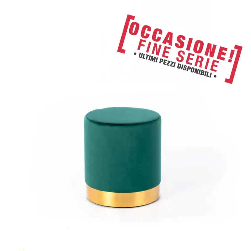 POUFF In Velluto con fascia dorata design Cilindrico Dimensioni 36x h40 cm colore verde imperiale Stones Srl Promo Stagionale
