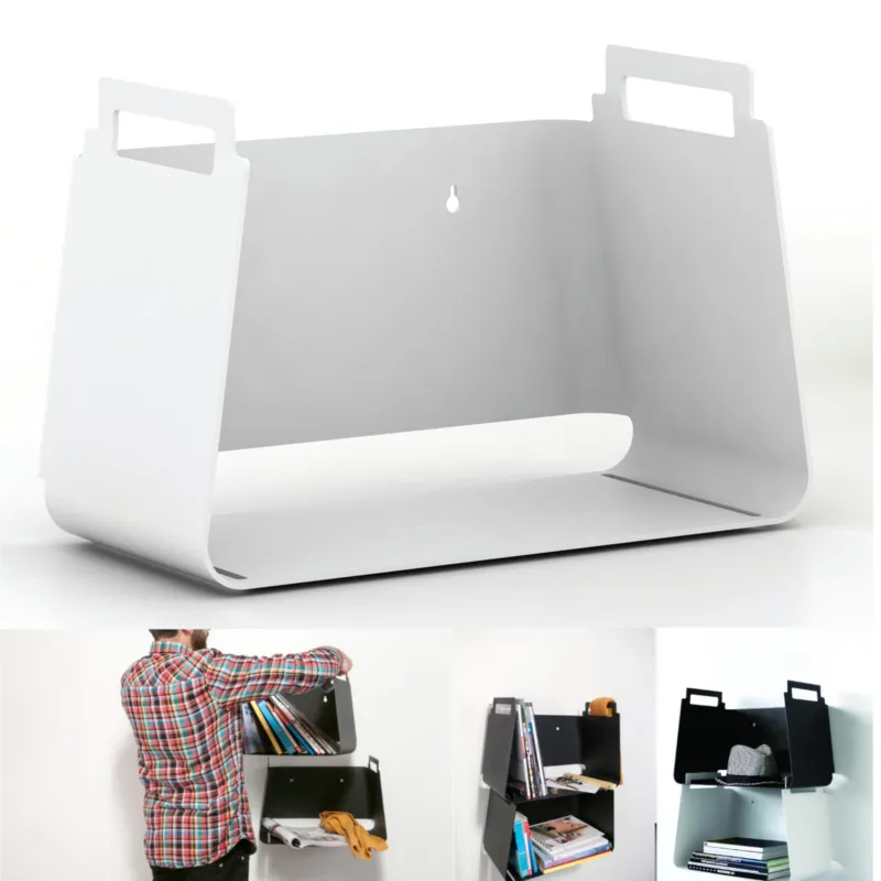 Mensola-contenitore Covo di design, in metallo VASU Dimensioni 45x25x h 39 cm in Metallo verniciato con polveri epossidiche colore WHITE RAL 9010 Covo Design Promozione Esclusiva