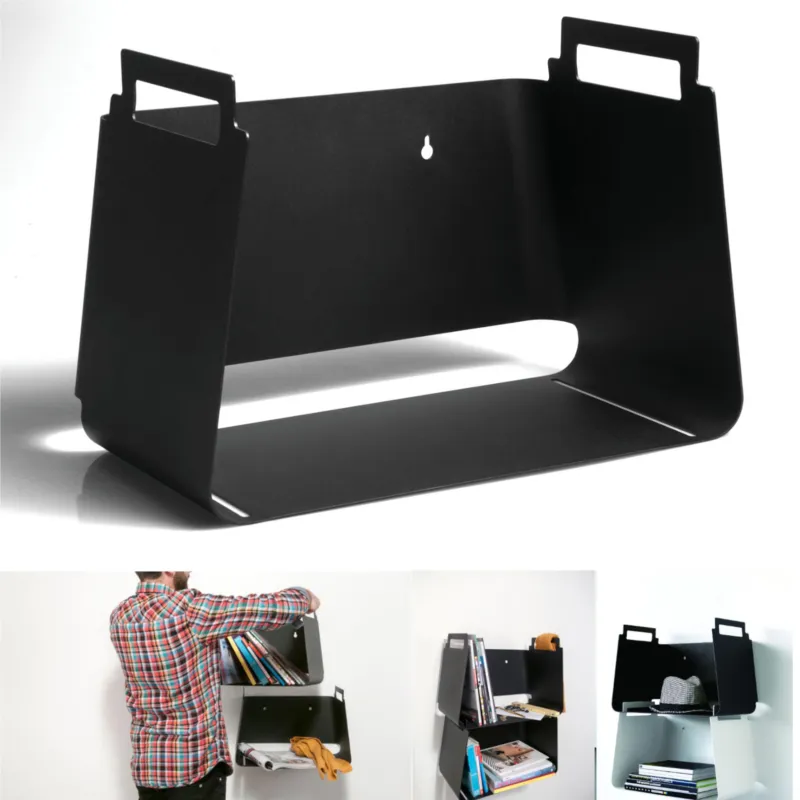 Mensola-contenitore Covo di design, in metallo VASU Dimensioni 45x25x h 39 cm in Metallo verniciato con polveri epossidiche colore JET BLACK RAL 9005 Covo Design Offerta Limitata