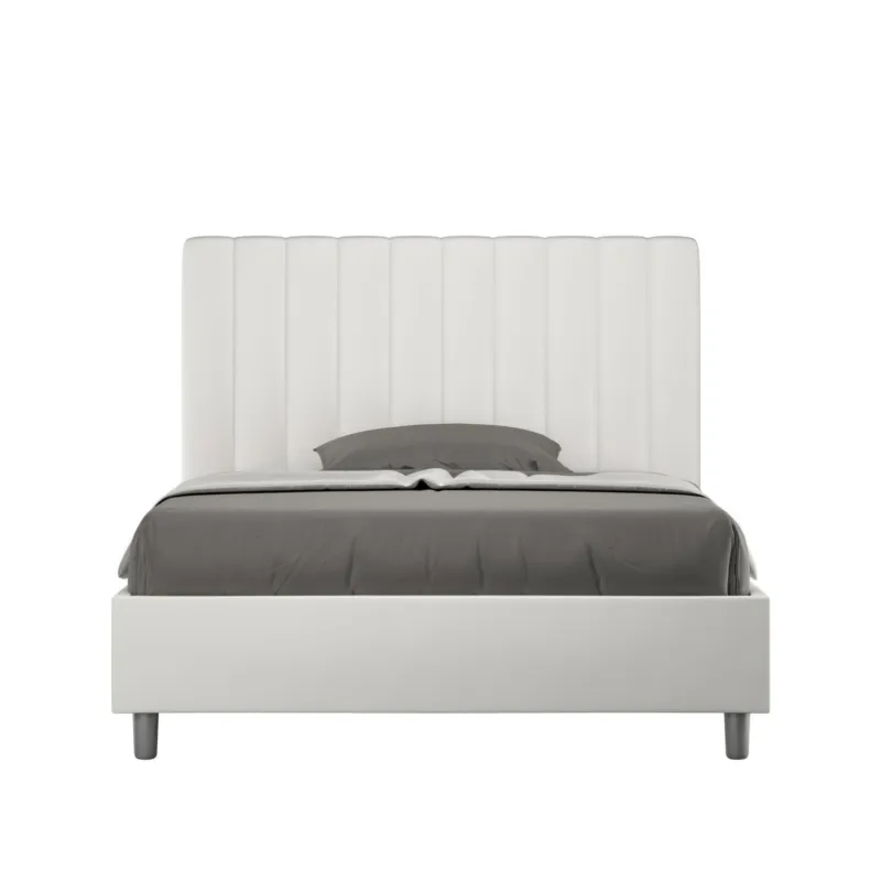 Compra Oggi Stesso Letto Matrimoniale alla Francese AGUEDA In Similpelle Dimensioni 140x210 cm giroletto imbottito effetto trapuntato colore bianco ITYHOME